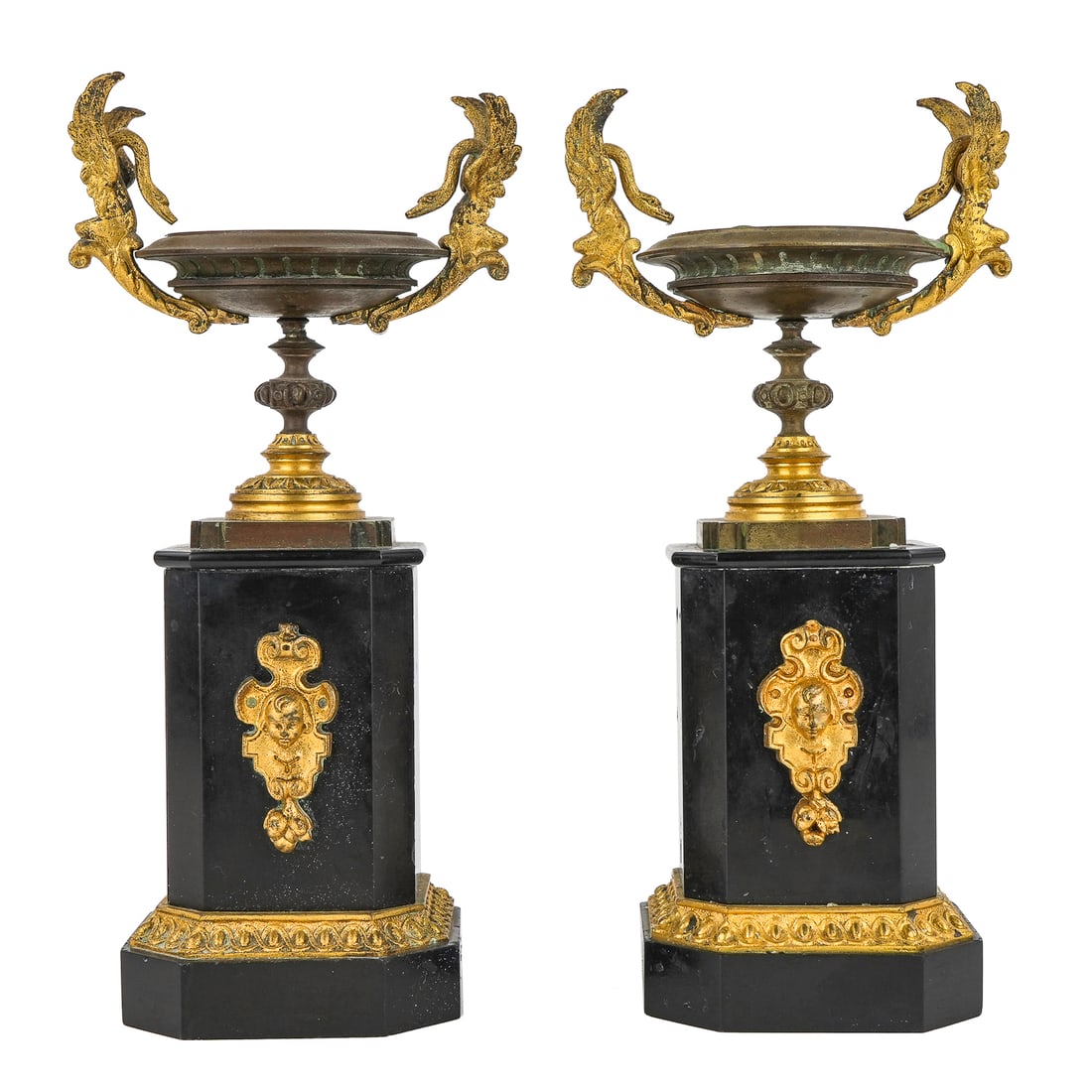 French Gilt Bronze & Black Stone Garniture Vases (1 of 6)
