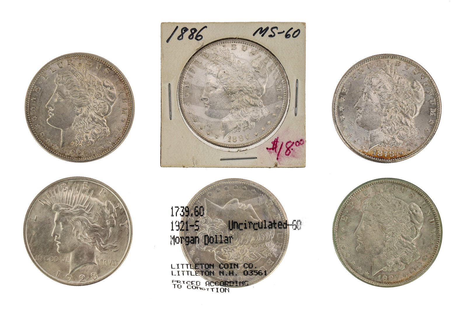 Six US Morgan & Peace Silver Dollars (1 of 3)