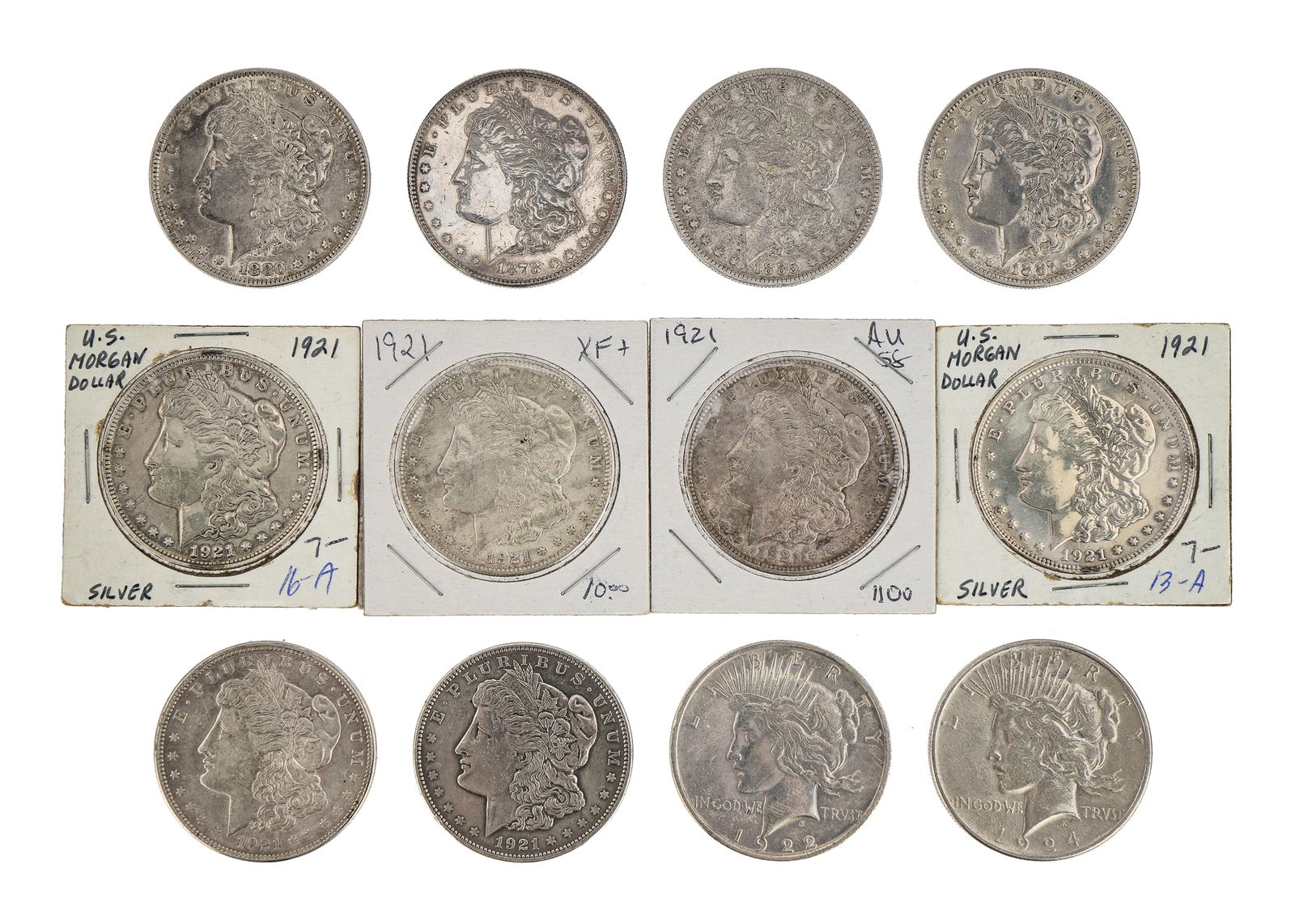 Thirteen US Morgan & Peace Silver Dollars (1 of 3)