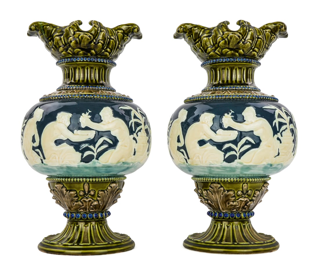 Pair of Schutz Blansko Majolica Mantel Vases (1 of 5)