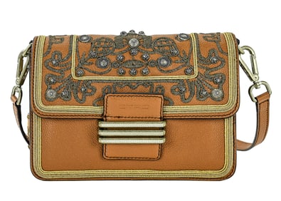 Etro embroidered brown leather handbag
