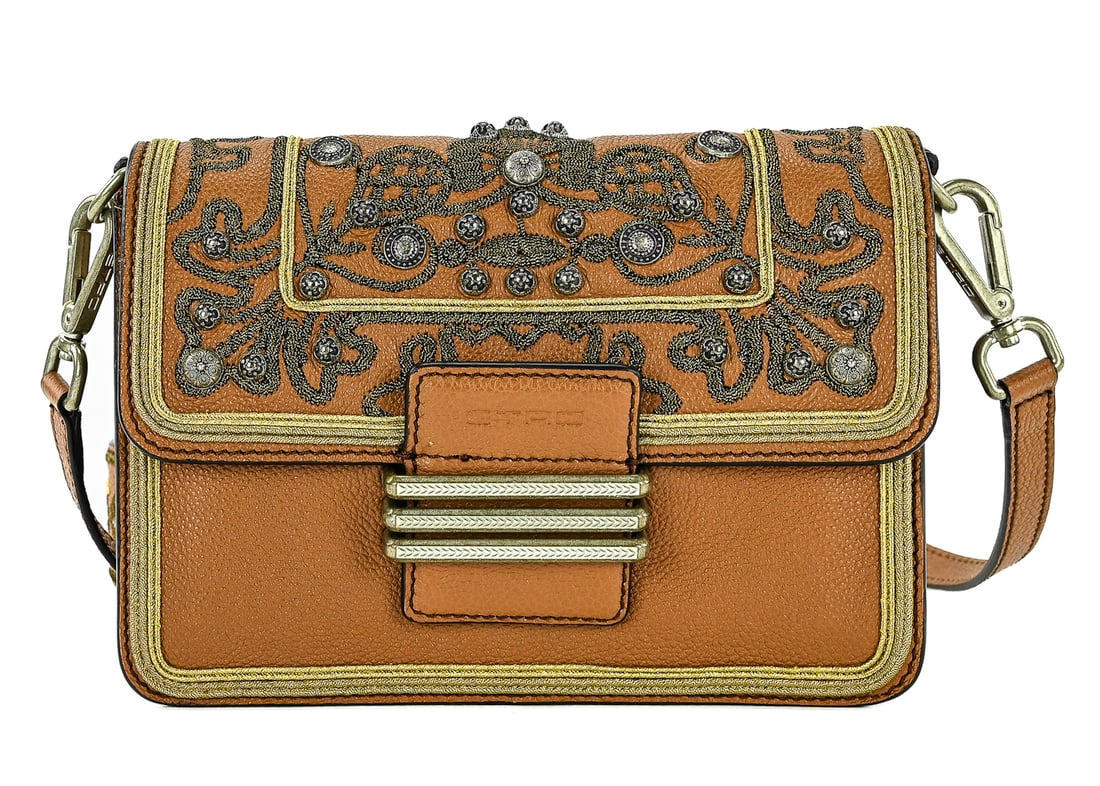 Etro embroidered brown leather handbag (1 of 5)