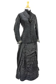 2 Piece Victorian Black Satin Dress