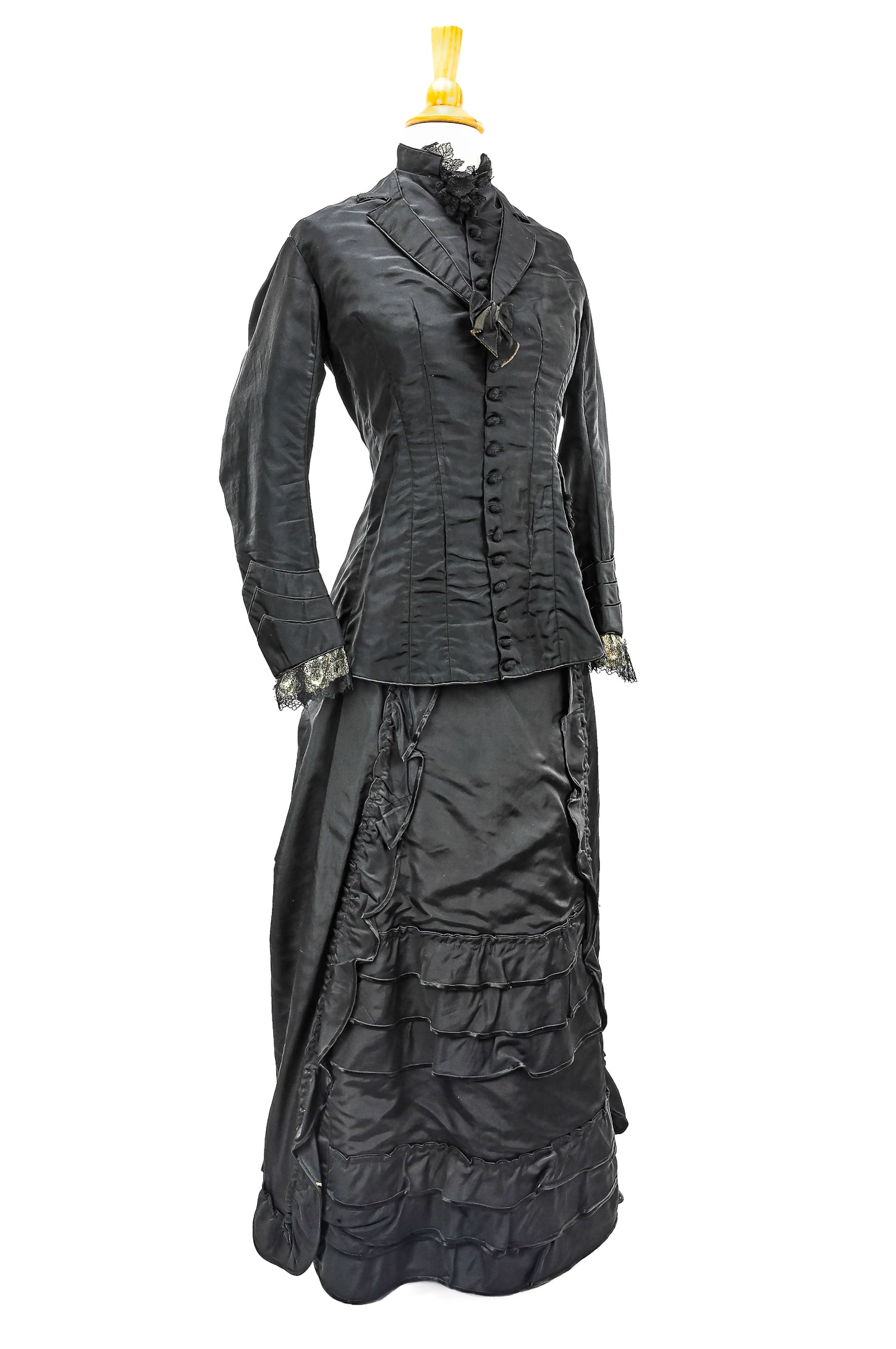 2 Piece Victorian Black Satin Dress (1 of 4)