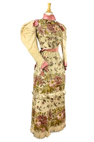 Ca. 1890 Silk & Ornate Floral Needlework Dress