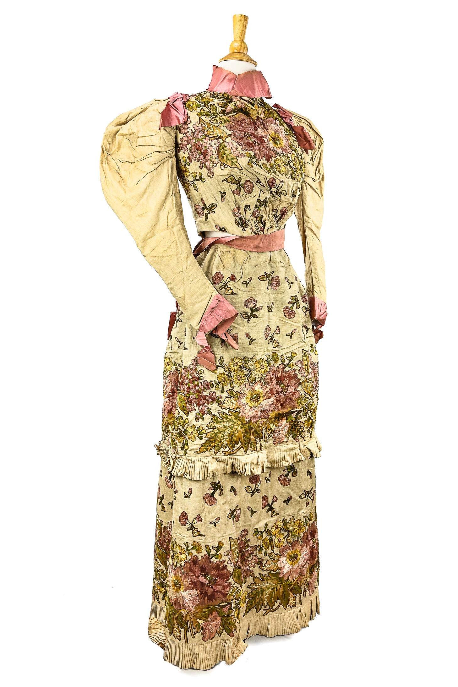 Ca. 1890 Silk & Ornate Floral Needlework Dress (1 of 4)