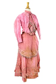 Mid 19th c Ornate Pink Silk 3 Part Dress