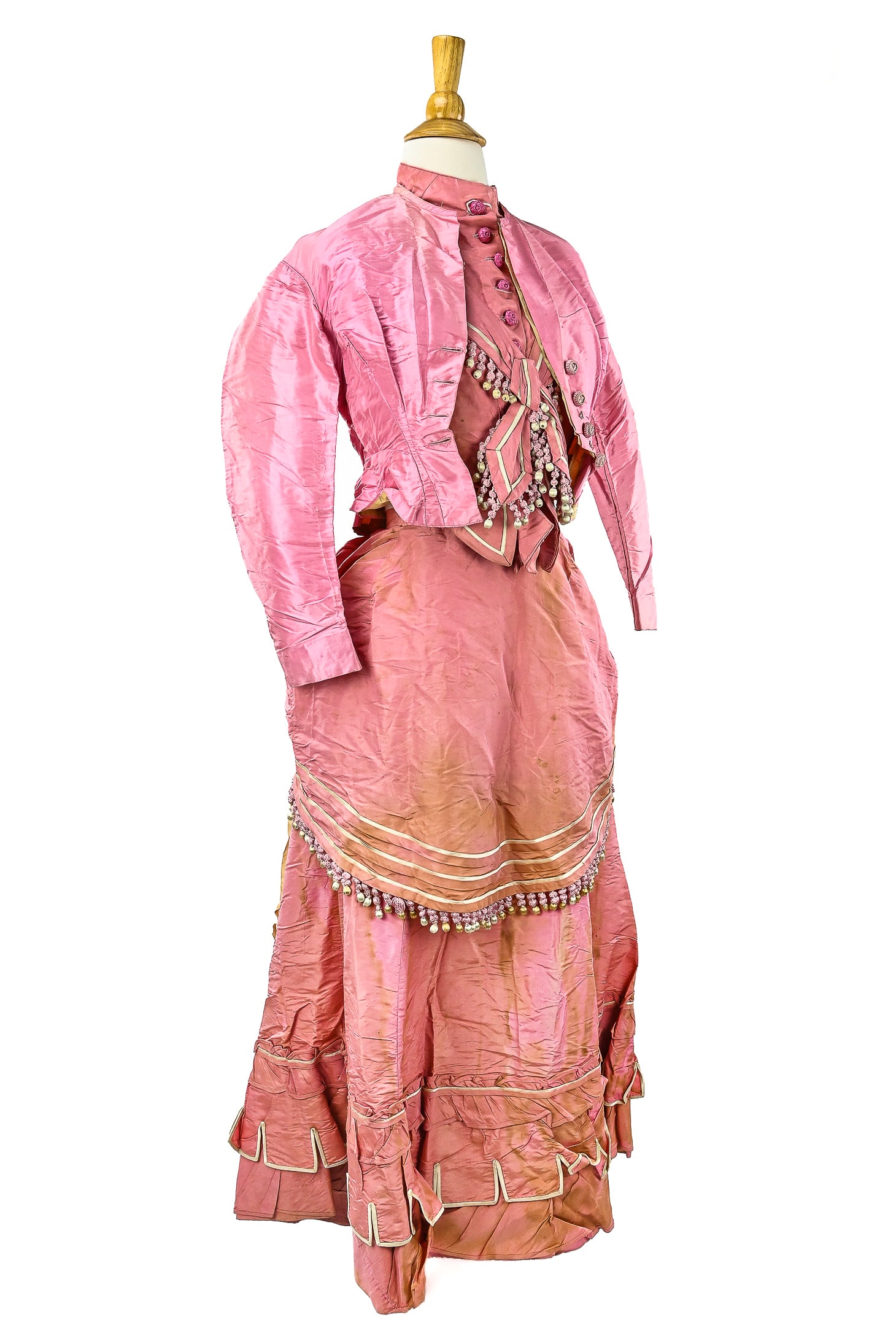 Mid 19th c Ornate Pink Silk 3 Part Dress (1 of 5)