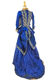 Mid 19th Blue Silk & Floral Needlework Dress