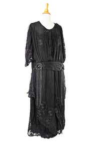 Ca. 1920 Black Silk & Jet Ornament Dress