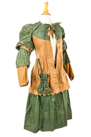 Victorian 2 Part Silk Green & Tan Dress
