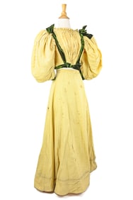 Victorian 2 Part Yellow & Green Velvet Dress