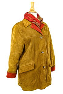 Loro Piana W's Med jacket & Etro Scarf: Loro Piana women's jacket, size Medium, crafted from a blend of leather, angora, and wool, paired with a matching wool and silk scarf. Overall in decent condition, with one small, finger-sized hole in
