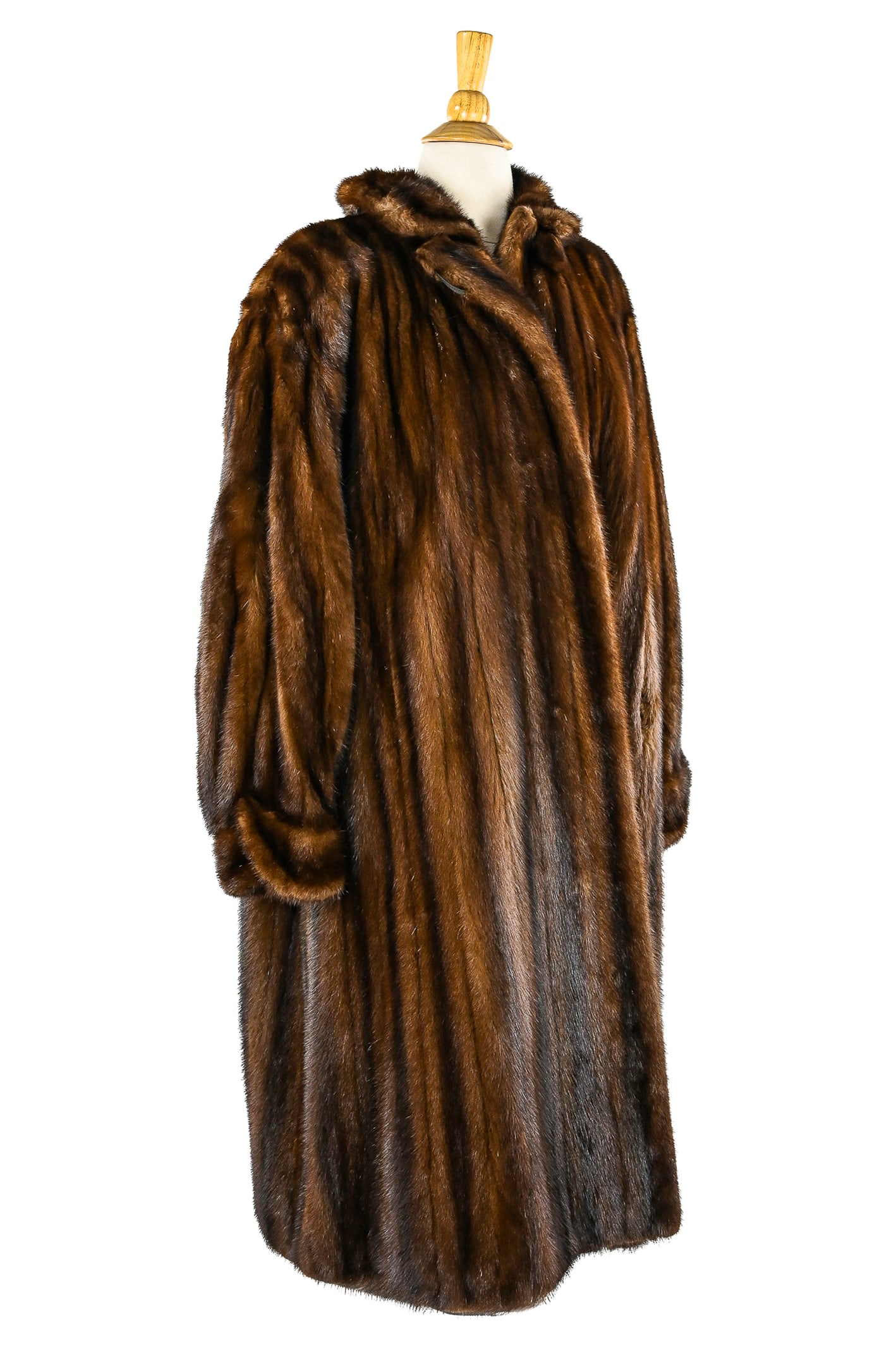Bergdorf Goodman Wild Mink Coat: Bergdorf Goodman full-length wild mink coat, embroidered with "Irene" on the front right. Silk-lined, measuring approximately 44" long with a 17" shoulder width.
