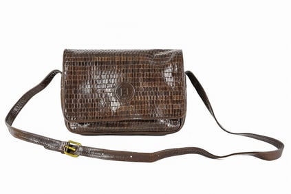 1970s Fendi Woven Leather Crossbody Bag Brown Leather