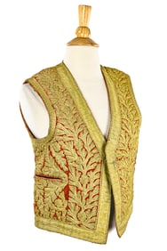 Red & Gold Embroidered Velvet Vest