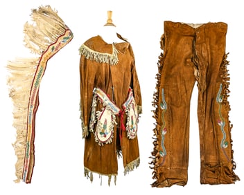 Native American Deerskin Coat, War Bonnet, Beaded Garments