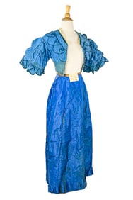 Ca. 1860 2 Piece Blue Silk Dress