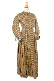 Ca. 1880 Brown Plaid Silk Dress