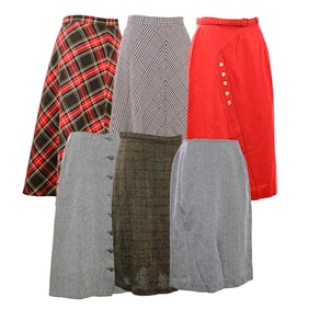 7 Mid 20th c Plaid, Tweed, Twill Wool Skirts
