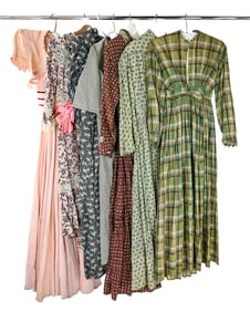 7 Early 20th c Print, Plaid Dresses