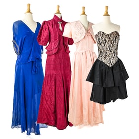 4 20th c Cocktail Dresses, Outfits