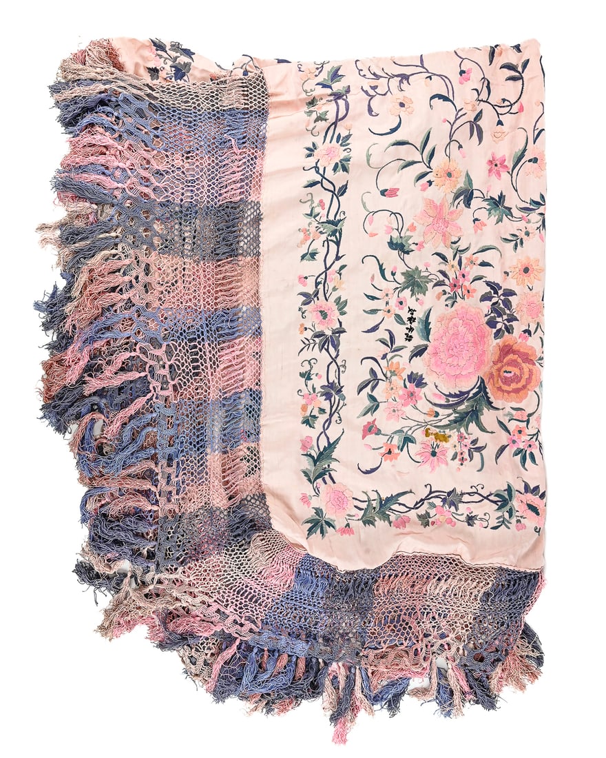 Pink Floral Fringe Throw Blanket, 5' x 5' (1 of 4)