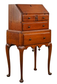 18th c MA Pine Child's Queen Anne Desk on Frame