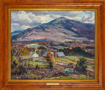 Thomas Curtin (VT 1899-1977) Somewhere near Underhill Center VT: Thomas Curtin (Vermont 1899-1977) Somewhere near Underhill Vt, oil on canvas in birdseye frame, 20 x 24" 26 x 30" as framed - Curtin received his early education in the Pittsfield Public School System