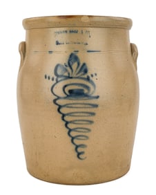 Ottman Bros Fort Edward 3 Gallon Blue Decorated Crock