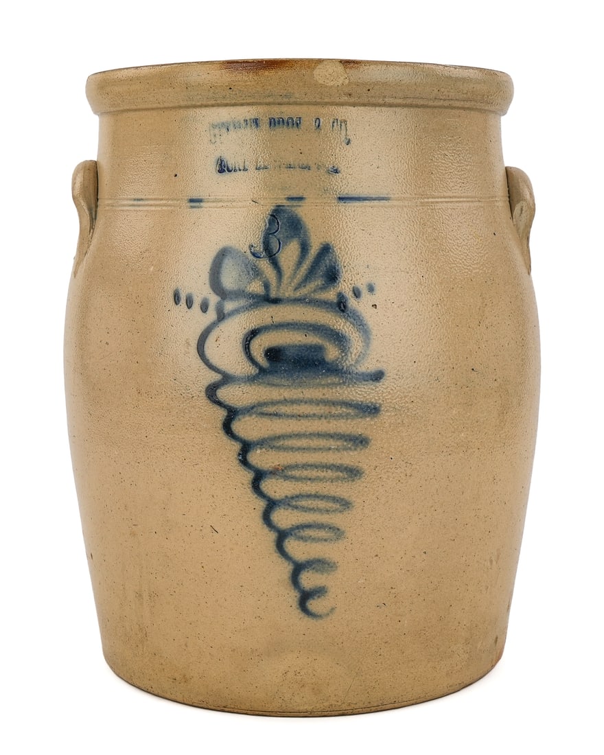 Ottman Bros Fort Edward 3 Gallon Blue Decorated Crock (1 of 8)