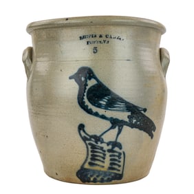 Lewis & Cady, Fairfax, VT 5 Gallon Bird Decorated Crock