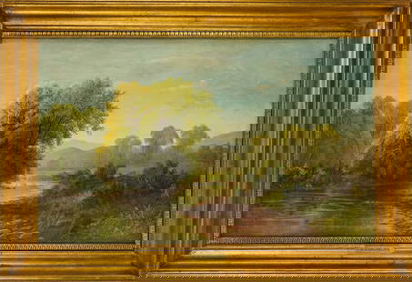Daniel Charles Grose (AM 1838-1890/1900) The Banks of a Stream: Daniel Charles Grose (American 1838-1890/1900) The Banks of a Stream oil on canvas 16 x 26" 23 x 33" as framed. While his early history is rather sketchy; he is known to have painted in Canada in the
