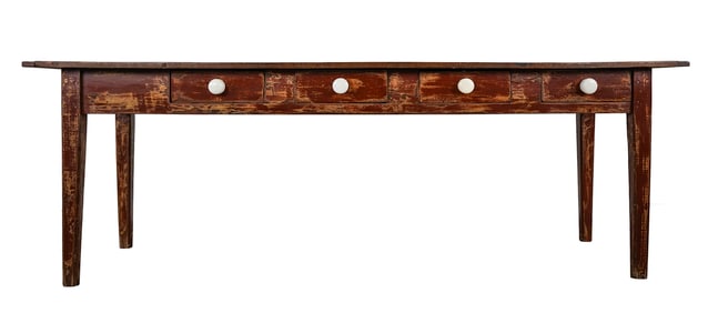 19th c Farm Work Table with Breadboard Top