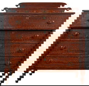 19th c Vermont Grain Painted Sheraton Chest