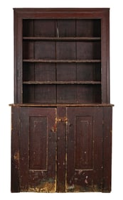 early 19th c Red Comb Painted Stepback Cupboard