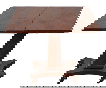 19th c Vermont Grain Painted Card Table: 19th c Grain painted Vermont pine card table with bold faux mahogany figure, 29 x 34 x 17"