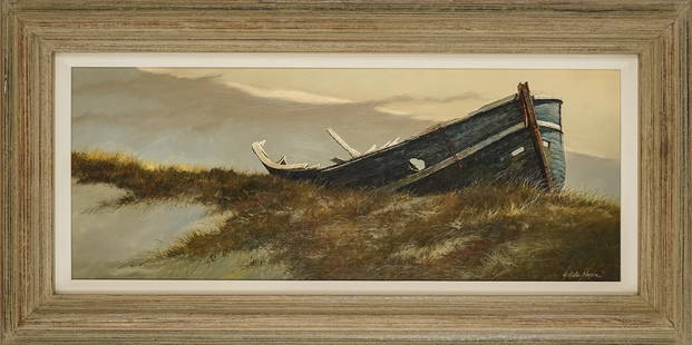 A. Hale Johnson (AM 1937-2022) Abandoned Dory: A. Hale Johnson (American 1937-2022) An Abandoned Dory oil on board signed lower right 8 x 20" 12.5 x 25" as framed - Johnson had been an established oil landscapist for over four decades. His paintin