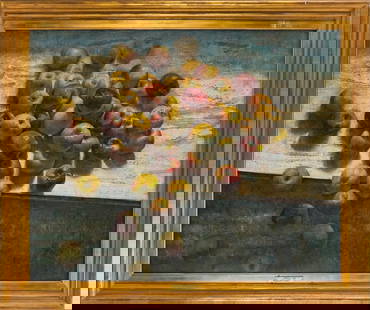 Kim Hai Lim (1950) Apples: Kim Hai Lim (Malaysian 1950-) Apples oil on canvas dated 1985 signed reverse, 32 x 39.5" 39.5 x 46.5" Lim Kim Hai is a well-known Malaysian artist celebrated for his contributions to the local art sce