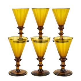 6 Amber Blown Footed Wines