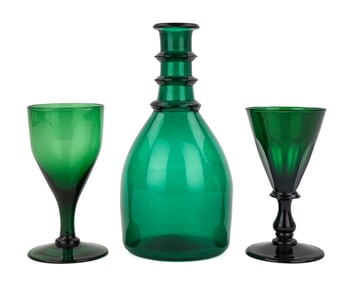 Emerald Green Decanter & 2 Wines