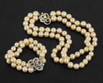 Outstanding Pearl & Diamond Bracelet & Necklace