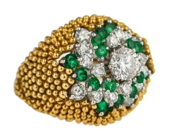 Mid Century 18k, Platinum, Emerald, & Diamond Cocktail Ring
