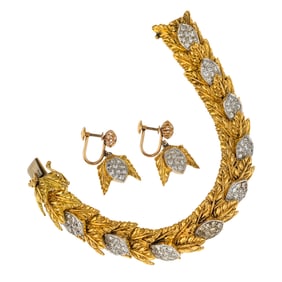 18k & Diamond Modern Bracelet & Earrings