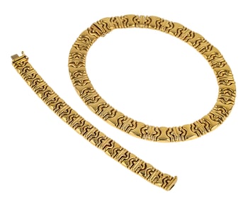 Mid Century Wide Italy 14k Necklace & Bracelet