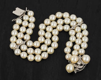 Triple Strand Pearl & Diamond Bracelet