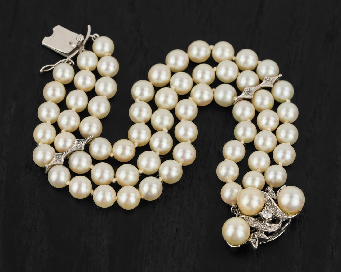 Triple Strand Pearl & Diamond Bracelet (1 of 6)