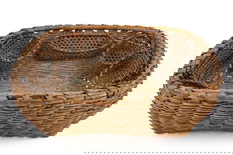 Shaker Sewing Basket with Eight Small Baskets: 19th c Shaker sewing basket with eight additional small baskets to hold small sewing items, 16" x 15" x 5", some losses on corners of base