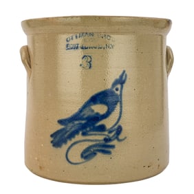 Ottman Bros Fort Edward, NY Bird Decorated Crock