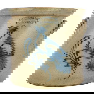 Haxstun Fort Edward, NY Bird Decorated Crock: Haxstun Fort Edward, NY 3 gallon bird decorated stoneware crock, very good condition, ht 10"